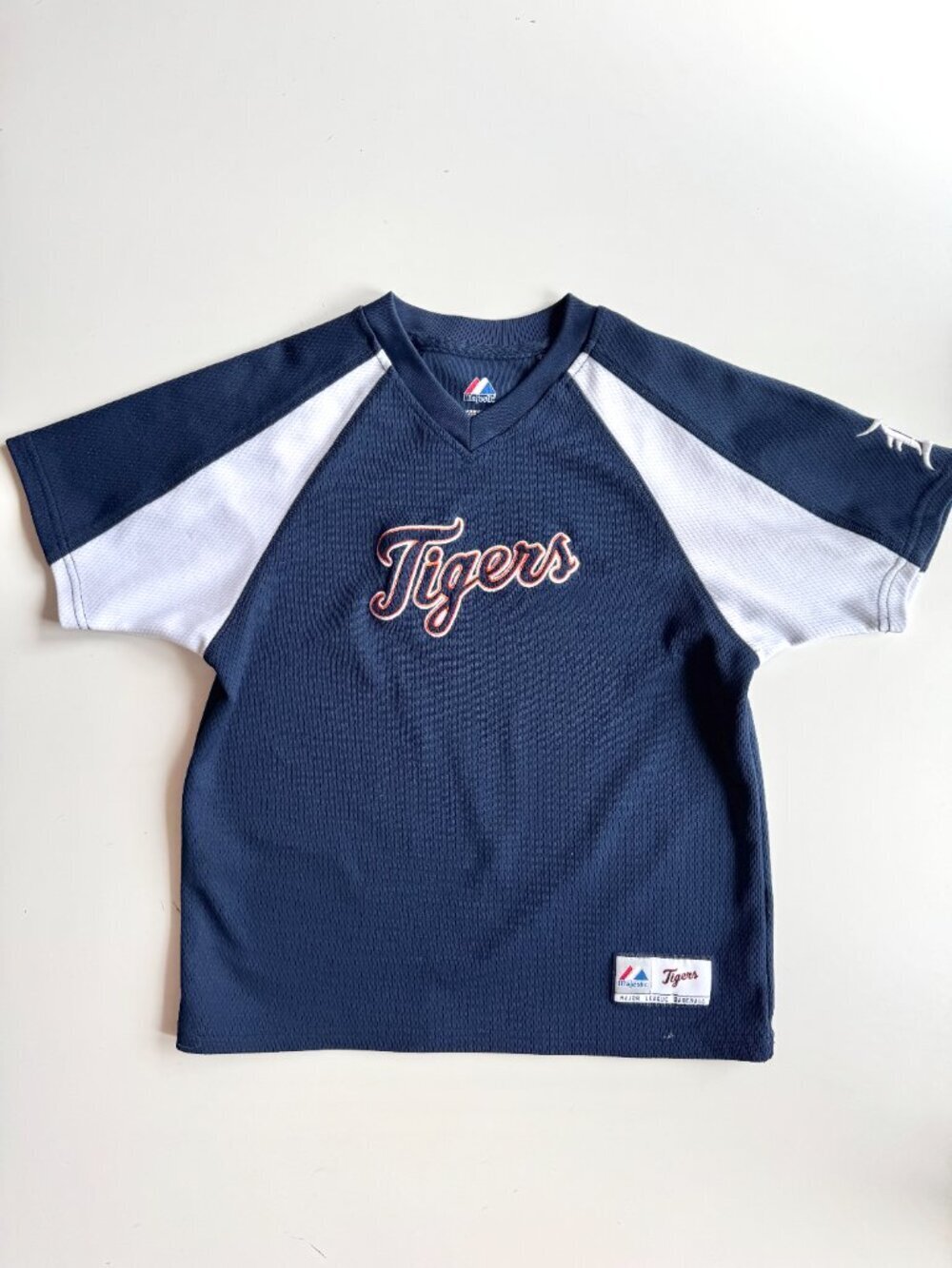 Kids' MAJESTIC Detroit Tigers Navy White Mesh Baseball Jersey, Size M (11-12)